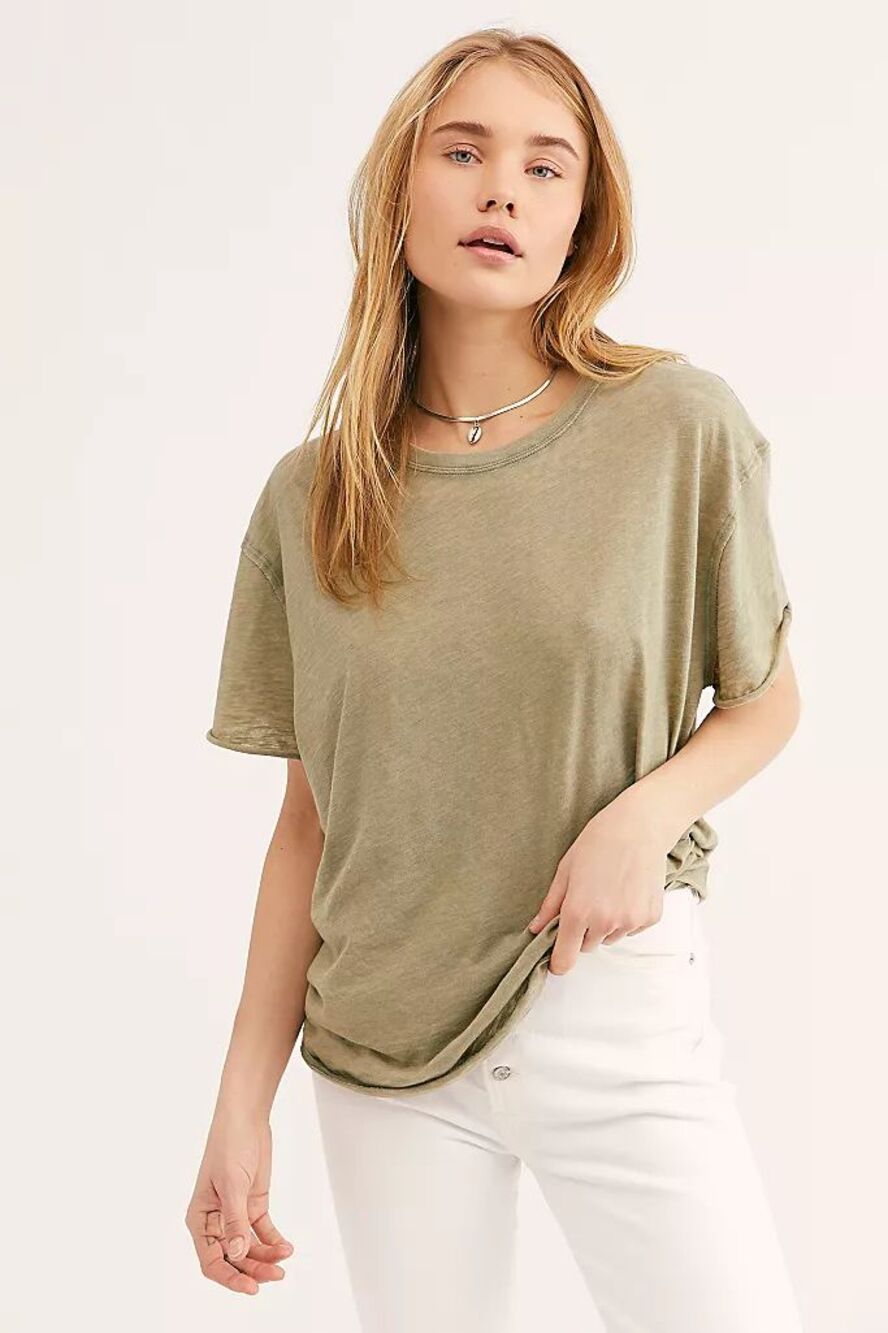 Free People We The Free Clarity Ringer Cotton Blend Oversized Tee in Rust Sage